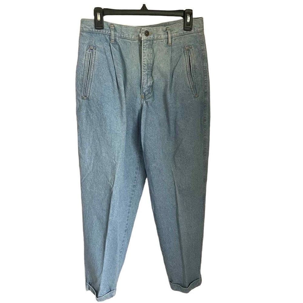 Vintage LizWear High Waisted Light Wash Tapered Jeans 100% Cotton Size 14 Petite